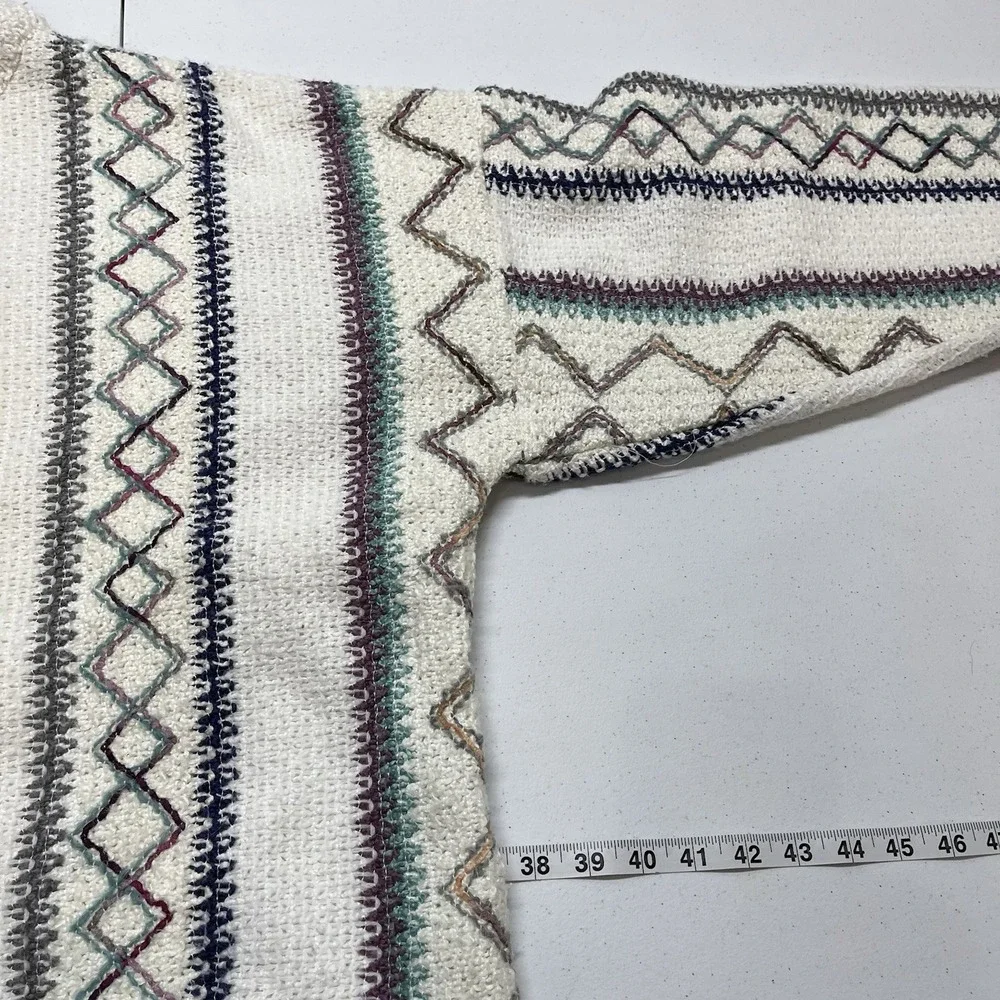 Vintage Bachrach Sweater White Geometric Pullover XL Oversized Cosby Grandpa